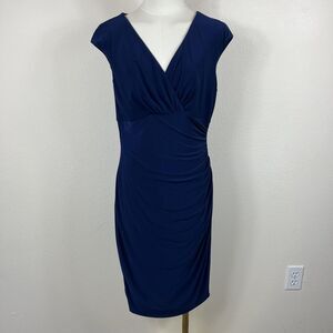 Lauren Ralph Lauren Dress Womens 10 Blue Ruched Sheath Office Career Party